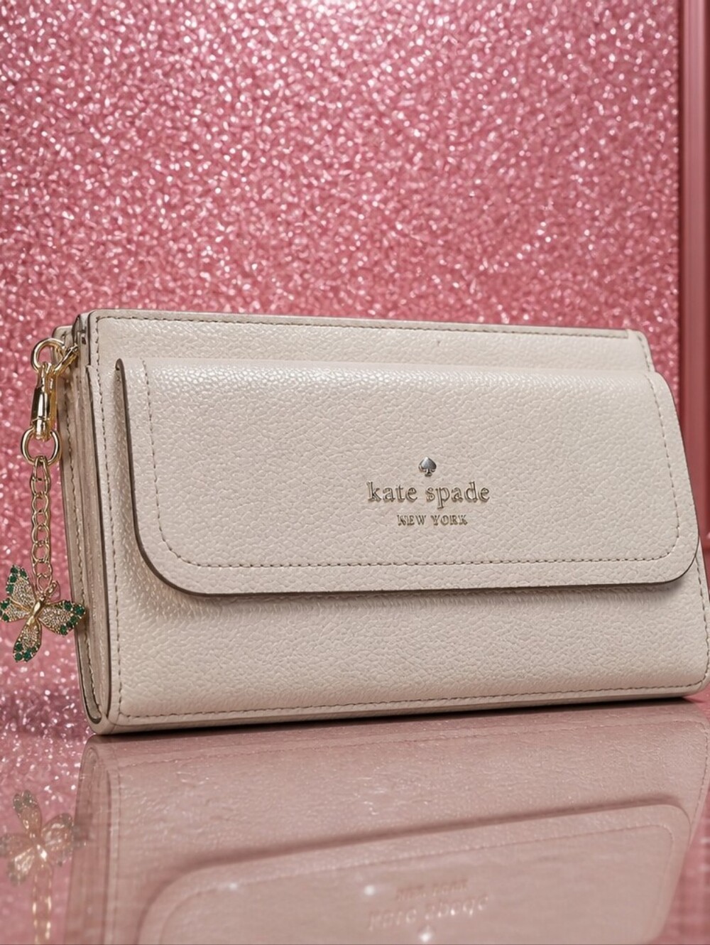 kate spade cream pebbled leather wallet